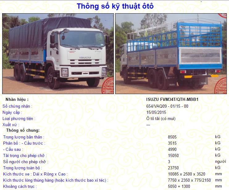 Isuzu F-SERIES  2016 - Bán Isuzu FVM 34T 2016, 15 tấn ngắn, màu trắng, nhập khẩu chính hãng