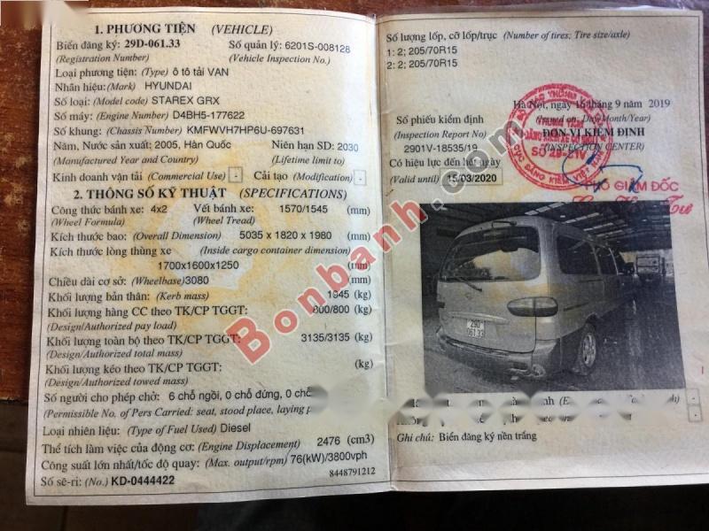 Hyundai Starex 2005 - Cần bán gấp Hyundai Starex Van 2.5 MT 2005, xe nhập chính hãng